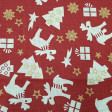 Tela Algodón Navidad Renos Avetos - Tela de algodón temática de navidad con dibujos de renos, avetos, regalos y estrellas de color blanco y estrellas doradas sobre varios fondos a elegir. La tela mide 140cm de ancho y la composición 100% algodón.