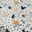 Cotton Disney Christmas Branches Silhouettes Mickey fabric - Precious Disney licensed cotton poplin fabric with Christmas drawings of Mickey silhouettes, tree branches, dots... where green and gold colors predominate, on a white background. The fabric is 