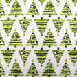Cotton Christmas Trees Green fabric - 100% cotton Christmas Patchwork fabric. Drawings of fir trees in triangular shapes in green tones on a white background. The fabric is 160cm wide and its composition is 100% cotton.