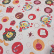 Tela Algodón Navidad Piolín Círculos Algodón Navidad Piolín Círculos - Tela de popelín algodón de temática navideña con los dibujos del personaje Piolín, de los Looney Toones. Donde aparece con bastones de caramelo y coronas de navidad, sobre un fondo blan