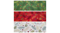 Cotton Christmas Golden Twigs fabric - Christmas-themed cotton poplin fabric with drawings of golden twigs and other ornaments on various color backgrounds to choose from. The fabric is 140cm wide and its composition is 100% cotton.