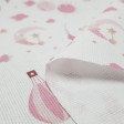 Pique Kites Balloon Pink fabric - Children's pique canutillo fabric with drawings of kites, balloons, suns and moons in pink and gold tones on a white background. The fabric is 150cm wide and its composition is 100% cotton