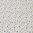 Pique Teddy Color Circles fabric - Cotton pique fabric with drawings of colored circles on a white background. The fabric is 160cm wide and its composition is 100% cotton.