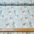 Cotton Pique Teddy Bears Foxes fabric - Cotton pique fabric with a children's theme where endearing little bears and little foxes appear on a light background with stairs, rainbows, moons and letters forming the words wish, star, dreams... The fabric i
