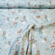 Cotton Pique Teddy Bears Foxes fabric - Cotton pique fabric with a children's theme where endearing little bears and little foxes appear on a light background with stairs, rainbows, moons and letters forming the words wish, star, dreams... The fabric i