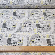 Pique Happy Bears fabric - Cotton pique fabric with children's drawings of happy bears, houses and small plants in black and gray tones. The fabric is 150cm wide and its composition is 100% cotton.