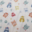 Pique Funny Monsters fabric - Pique fabric for children with drawings of funny colored monsters on a white background with tiny colored dots. The fabric is 150cm wide and its composition is 100% cotton.