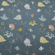 Pique Funny Monsters Gray fabric - Pique fabric for children with funny drawings of monsters on a dark gray background with cactus and volcanoes vegetation motifs. The fabric is 150cm wide and its composition is 100% cotton.