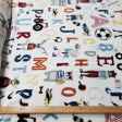 Coral Fleece Letters Animals fabric - Children's coral fleece fabric, soft and pleasant to the touch, with drawings of letters, funny animals, balls, tractors... on a white background. The fabric is 150cm wide and its composition is 100% polyester.