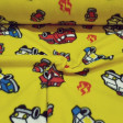OUTLET Fleece Fire Trucks Ambulances fabric - Fleece fabric with drawings of fire trucks, ambulances and police cars on a yellow background. The fabric is 145cm wide and its composition is 100% polyester. Cheap fabric clearance outlet