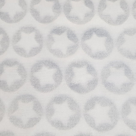 Coral Fleece Baby Stars fabric - Coral fleece fabric Baby collection, with embossed patterns of stars within circles. The fabric is 150cm wide and its composition is 100% polyester.