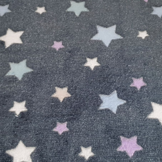 Coral Fleece Stars Jacquard fabric - Coral fleece fabric with colored star designs with jacquard effect (relief) on a gray background. The fabric is 150cm wide and its composition is 100% polyester.