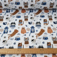 Tela Punto Camiseta Gatitos Ovillos - Tela de punto algodón orgánico tipo camiseta con dibujos de muchos gatitos y ovillos de lana sobre un fondo blanco. La tela mide 150cm de ancho y su composición 95% algodón - 5% elast