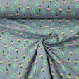 Jersey Leaves Flowers fabric - Cotton jersey fabric with drawings of flowers and leaves on a gray background. The fabric is 150cm wide and its composition is 95% cotton - 5% elastane. T-shirt knit fabrics are widely used in the manufacture of