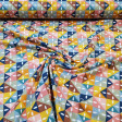 Cotton Jersey Geometric Shapes Jam fabric - Organic cotton jersey fabric with colorful geometric drawings. The fabric is 150cm wide and its composition is 95% cotton - 5% elastane.