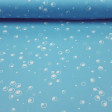 OUTLET Light Blue Bubble Knit fabric - Silk Knit Fabric Printed with drawings of bubbles or white circles on a blue background.