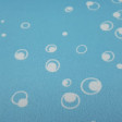 OUTLET Light Blue Bubble Knit fabric - Silk Knit Fabric Printed with drawings of bubbles or white circles on a blue background.