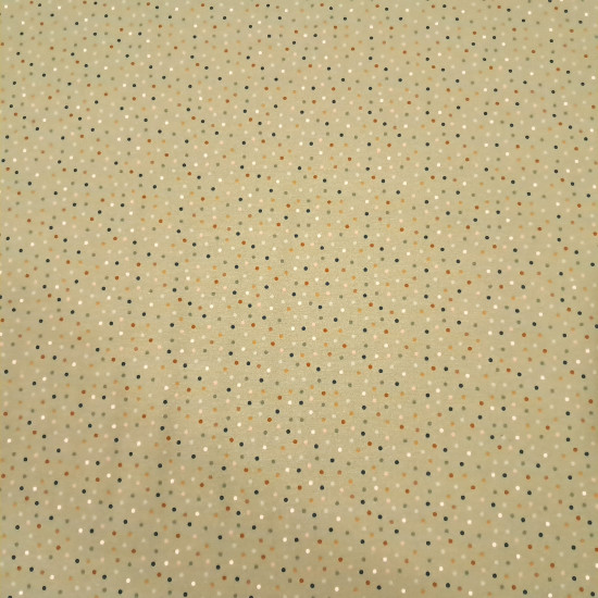 Cotton Jersey Colorful Dots fabric - Cotton jersey fabric with drawings of colored dots on a greenish background. The fabric is 150cm wide and its composition is 95% cotton - 5% elastane.