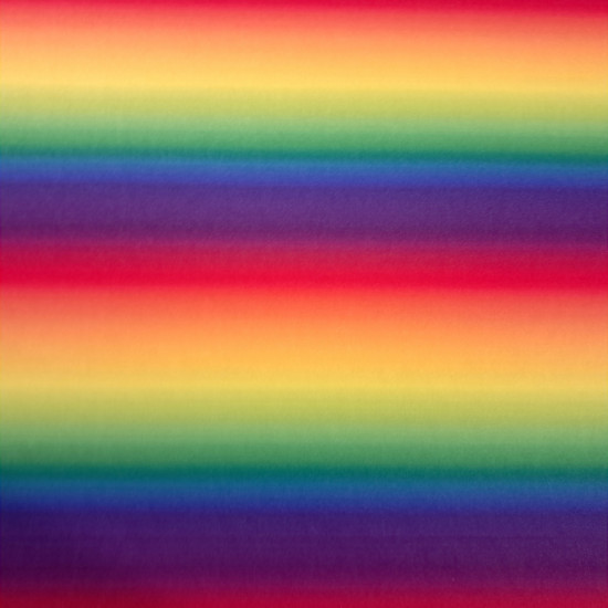 Polyester Jersey Rainbow fabric - Polyester jersey fabric with a rainbow pattern. The colored stripes run the width of the fabric. The fabric is 145 cm wide and is made of 100% polyester.