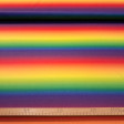 Polyester Jersey Rainbow fabric - Polyester jersey fabric with a rainbow pattern. The colored stripes run the width of the fabric. The fabric is 145 cm wide and is made of 100% polyester.