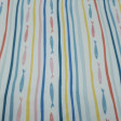 Knitted Lycra Swimsuit Fish Stripes Colors fabric - Stretch lycra knit fabric for swimwear and beachwear with multi-colored stripes and fish stripes forming rows on a white background. The fabric is 145cm wide and its composition is 85% polyamide - 15% el