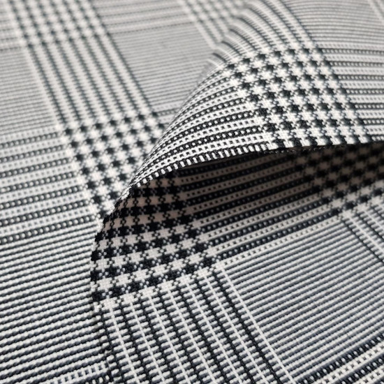 Twill Prince of Gales Check fabric - Twill fabric with drawing of small Prince of Gales checks painting in black and white.