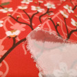 Tela Stretch Estilo Floral Japón - Tela de stretch / burlington con dibujos de flores estilo japonés sobre un fondo rojo. Esta tela es muy usada en decoraciones y disfraces. La tela mide 150cm de ancho y su composición 100% poliéster.