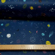 Pul Universe Planets fabric - Pul fabric waterproof and breathable at the same time with drawings representing the universe, with planets, constellations, stars, moons... all on a dark blue background. The printed pul fabric is OekoTex certified and