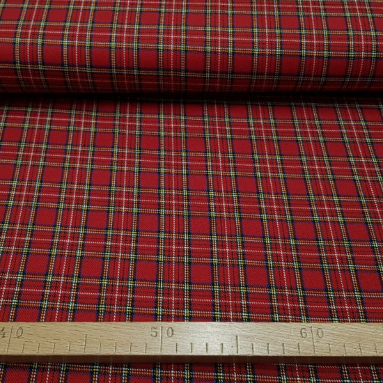Viella Scottish Painting Drawing 14 Red fabric - Viella fabric with red scottish painting and white, yellow, black and blue stripes.