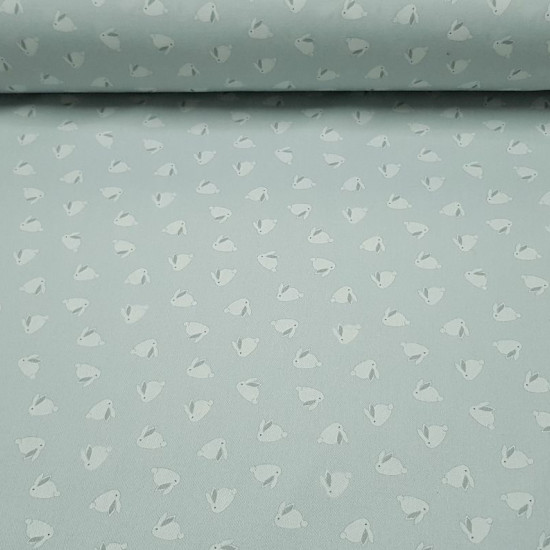 Viella Gray Bunnies fabric - Cotton viella / viyela fabric with children's drawings of white bunnies on a gray background. The fabric is 160cm wide and its composition is 100% cotton