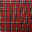 Tela Viella Cuadro Escocés - Tejido de Viella con dibujo de cuadro escocés en tono rojo y rayas blancas, amarillas, negras y azules.