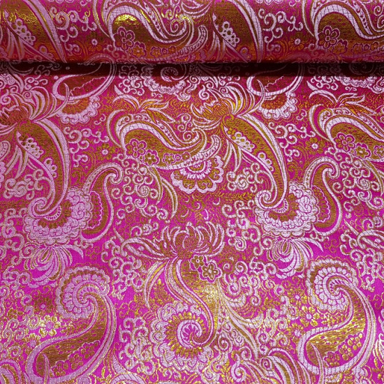 Jacquard Lurex Cashmere fabric - Bright and striking lurex fabric with embossed cashmere-like patterns. An essential fabric for epoque-themed costumes and also for decoration.