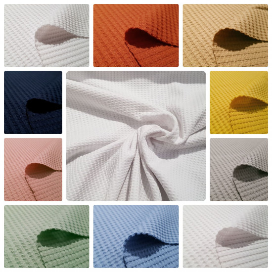 Jersey Waffle Pique fabric - Jersey waffle fabric or also called waffle piqué, with elasticity since in its composition it has, apart from cotton, 5% elastane. The waffle fabric is characterized by its embossed squares or also called honeycom