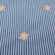 Cotton Striped Embroidered Flowers fabric - Cotton fabric with blue stripes pattern and pink embroidered flowers. The fabric is 140cm wide and its composition is 100% cotton.