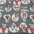 Loneta Perros Gafas fabric - Divertida tela de loneta con dibujos de perros de diferentes razas con gafas y vestimenta divertida como topos, rayas, piratas... donde predominan los colores rojo y gris. La tela tiene una composición de mezcla poli