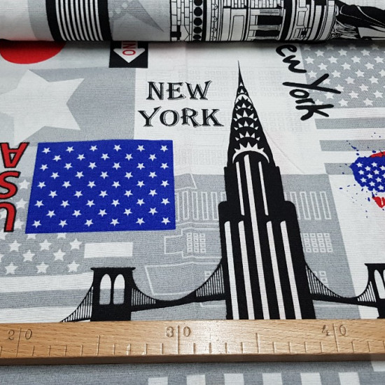 Canvas Love New York fabric - Canvas fabric ideal for decoration and accessories such as cushions, with themed drawings of the city of New York. Several very characteristic drawings of this great city of the United States appear, such as the Empire State 
