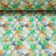 Canvas Honeycombs Colors fabric - Beautiful canvas fabric with honeycomb drawings in green, blue and orange colors with a water effect. The canvas fabric is ideal for decorations, cushions, curtains... due to its wide width of 280cm it has many uses and