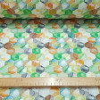 Canvas Honeycombs Colors fabric - Beautiful canvas fabric with honeycomb drawings in green, blue and orange colors with a water effect. The canvas fabric is ideal for decorations, cushions, curtains... due to its wide width of 280cm it has many uses and