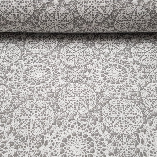 Canvas Mandalas Crochet fabric - Canvas fabric with mandala drawings created with crochet crafts on a gray background. The canvas fabric is ideal for decorations, upholstery, cushions, bags ... The fabric is 280cm wide and its composition is cotton