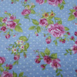 Canvas Roses and Polka Dots Blue fabric - Beautiful patterned canvas fabric. Strong and resistant fabric ideal for decoration and upholstery. This patterned canvas fabric has a width of 280cm and makes it special for large jobs. The drawing of this fabric