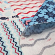 Canvas Sailor Style fabric - Strong and resistant canvas fabric with sailor-style drawings, such as goldfish, anchors, rudders, boats ... in blue and red tones. The fabric is 280cm wide and its composition is 50% cotton - 50% polyester