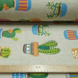 Canvas Rustic Cactus fabric - Canvas fabric ideal for home decoration with drawings of cactus in pots of different types on a rustic background. The fabric is 280cm wide and its composition is 50% cotton - 50% polyester.