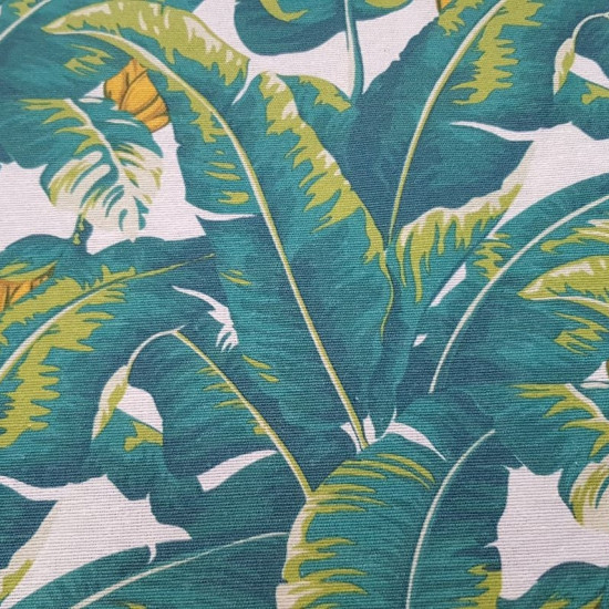 Tela Loneta Hojas Platanero - Tela de loneta decorativa con dibujos de hojas grandes de plataneros. La tela mide 280cm de ancho y su composición algodón – poliester