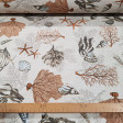 Canvas Coral Seabed fabric - Decorative canvas fabric with maritime-themed drawings where marine corals, conch shells, starfish... appear on a light background. Canvas fabrics are ideal for decorating spaces, making crafts such as bags, bags, toteba