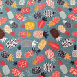 Loneta estampada piñas multicolor por metros Tela de loneta verde azulado con estampado de piñas geométricas de colores