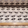 Canvas Triangles White Gray Black fabric - Strong canvas fabric ideal for home decorations and upholstery. Beautiful fabric with drawings of triangles forming patterns of white, black and gray colors on a beige background. Shades that can combine with man