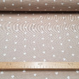 Canvas White Hearts fabric - Durable and strong canvas fabric with white hearts on a beige background. The width of this fabric is 280cm and the composition is 50% Cotton, 50% Polyester. It is an ideal fabric for home accessories such as a cushi