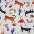 Tela Loneta Animales - Tela de loneta ideal para decoración y complementos infantiles, con dibujos de animales como perros, gatos, pájaros, pollitos, conejos... pintados como un efecto de acuarela, sobre un fondo blanco. 