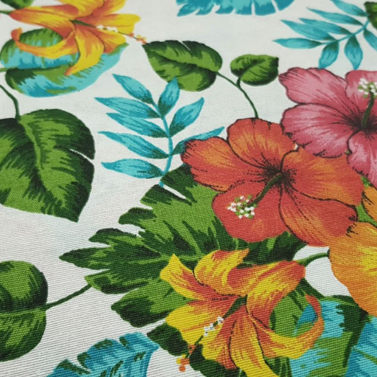 Canvas Aloha Hawaiian Flowers fabric - Canvas fabric ideal for home decoration, making bags, cushions, sofa covers ... This canvas fabric is strong and resistant with Hawaiian-style flower drawings with lots of color. Orchids, hibiscus and other plants ..