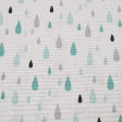 Canvas Drops Rain fabric - Beautiful patterned canvas fabric, with drawings of drops of different sizes in green and gray colors on a white background.